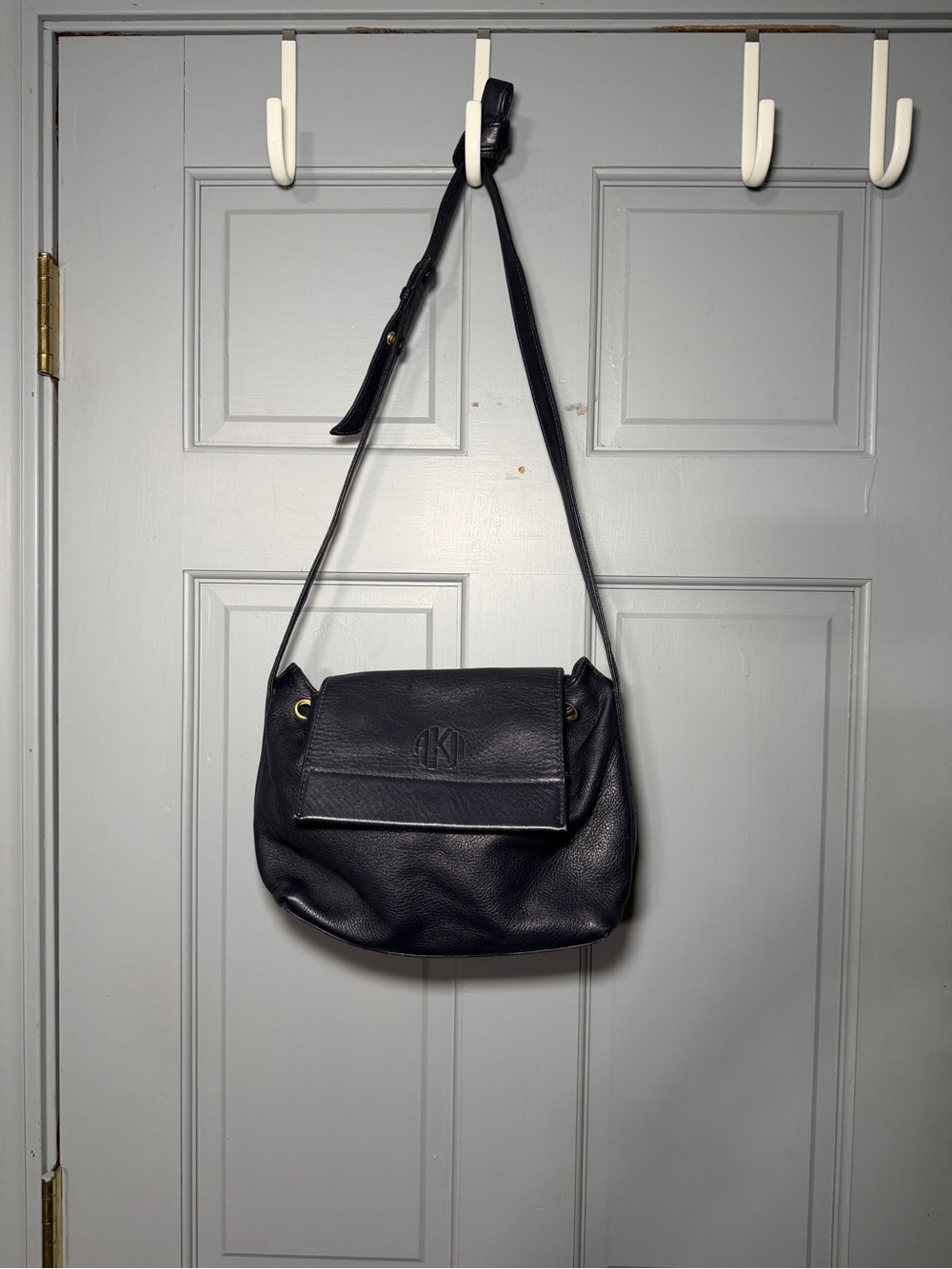 Anne Klein II Navy Pebbled Leather Shoulder Bag with Gold Accents